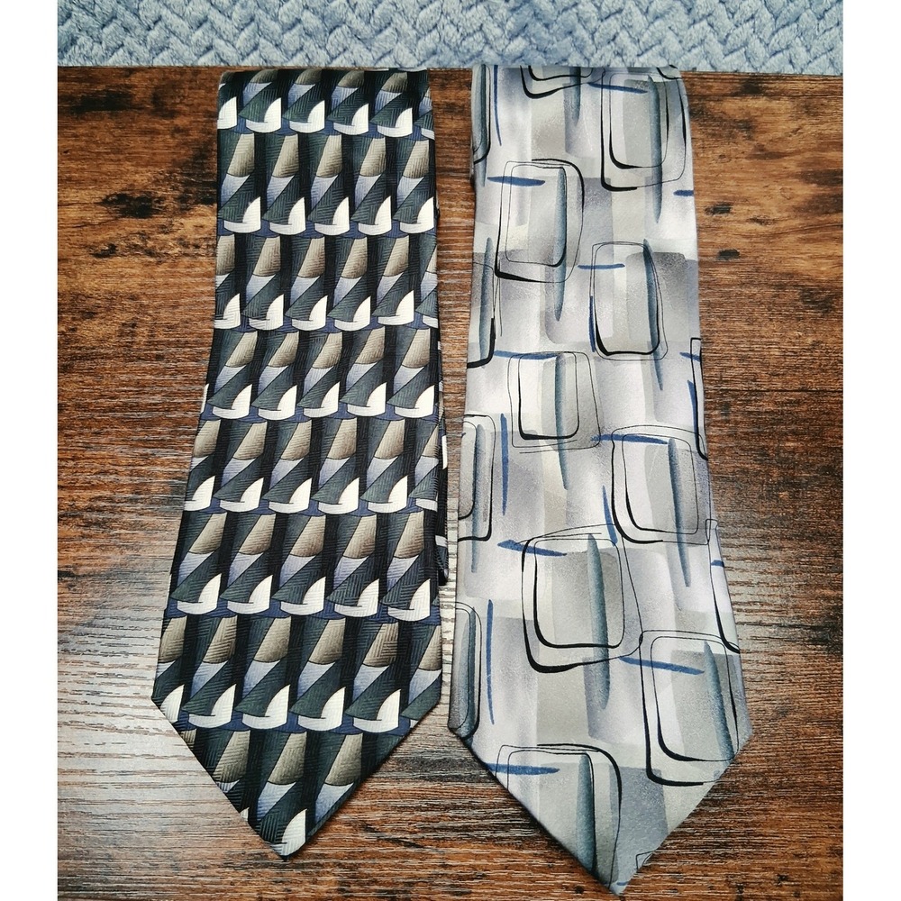 J Garcia Silk Tie Lot 2 Curves and Lines 14 Scales 37 Abstract Art Vintage Mens